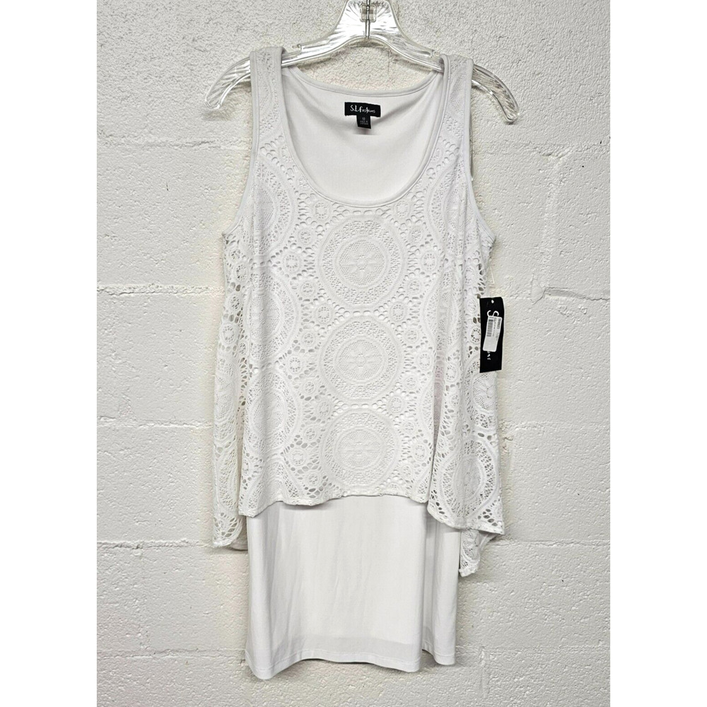 S.L. Fashions Women's Lace Crochet Overlay Dress Size 10 White Party Event Beach